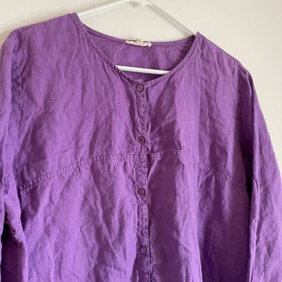 Eileen Fisher 100% Irish Linen Purple SZ XL Half Button Down Tunic Top Lagenlook - Picture 3 of 10